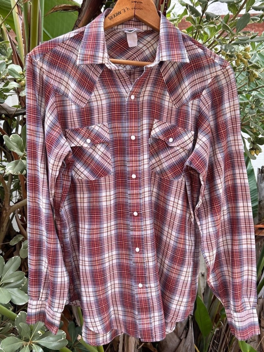 Vintage 1970s Levi’s Plaid Western Pearl Snap Shirt Mens Small 19.5x28